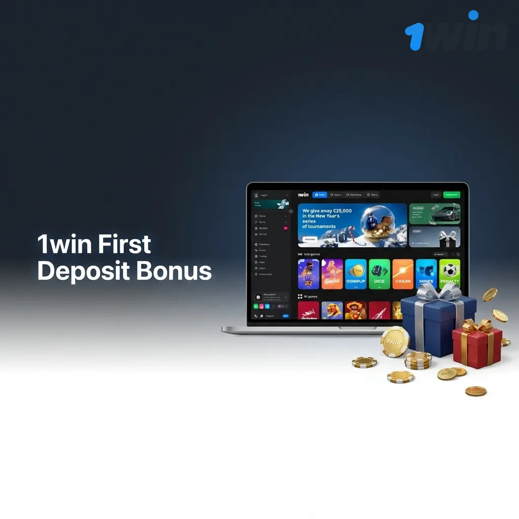 1win casino promotion showing 500% first deposit bonus up to ₹75,000 for new users in India
