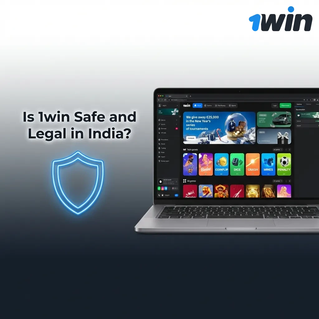 1win platform logo with Curaçao gaming license badge and security shield icon, representing safe legal betting for Indian players